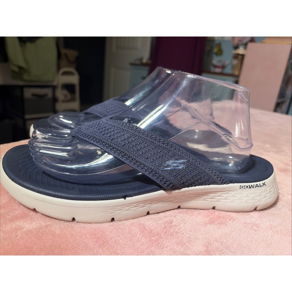 Skechers Go Walk Womens Flip Flop Sandals Size 9 Navy Blue Shoes Comfort